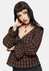 Ava Gingham Lang Mit Ärmeln Bluse