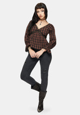 Ava Gingham Lang Mit Ärmeln Bluse