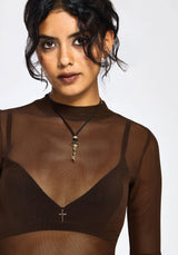 Jinx Mesh Kurz Ärmel Top - Braun