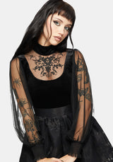 Trixie Velvet Embroidered Long Sleeve Funnel Top