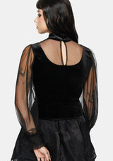 Trixie Velvet Embroidered Long Sleeve Funnel Top
