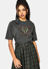 Mai Twin Flamme Bestickt Drache Druck Kastenförmig T-Shirt