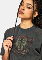 Mai Twin Flamme Bestickt Drache Druck Kastenförmig T-Shirt