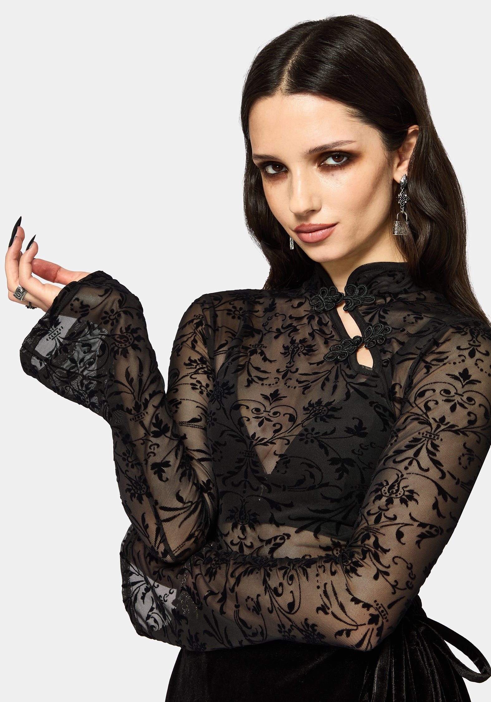 mesh top long sleeve dress Mae Flock Asymmetric Color:Iridescent White sizechart:LACE BACK BIAS MAXI DRESS Grey Chiffon A-line Off