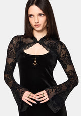 Void Bloom Flocked Mesh Shrug Top