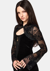 Void Bloom Flocked Mesh Shrug Top