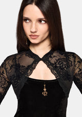 Void Bloom Flocked Mesh Shrug Top