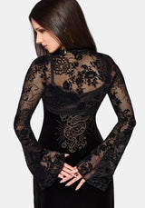 Void Bloom Flocked Mesh Shrug Top