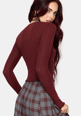 Lucera Pointelle Langarm Strickjacke - Rot