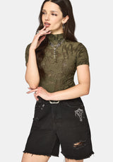 Demi Devore Kurzarm Body - Khaki