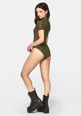 Demi Devore Kurzarm Body - Khaki