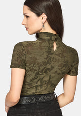 Demi Devore Kurzarm Body - Khaki