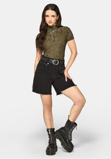 Demi Devore Kurzarm Body - Khaki