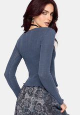 Lucera Langarm Pointelle Scoop Hals Oberteil - Blau