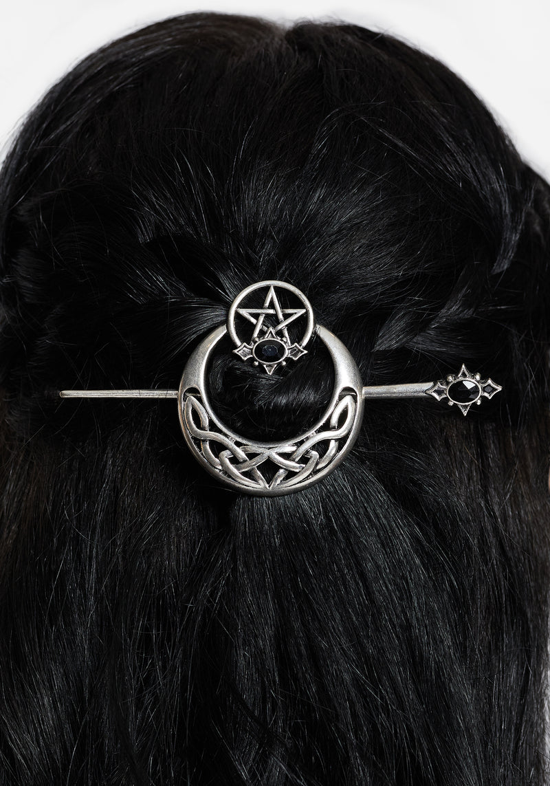 Druantia Pentagramm Mond Haar Anstecknadel