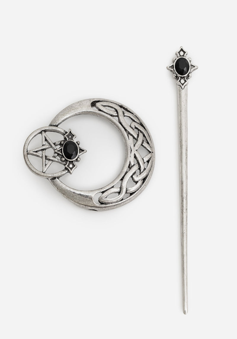Druantia Pentagramm Mond Haar Anstecknadel