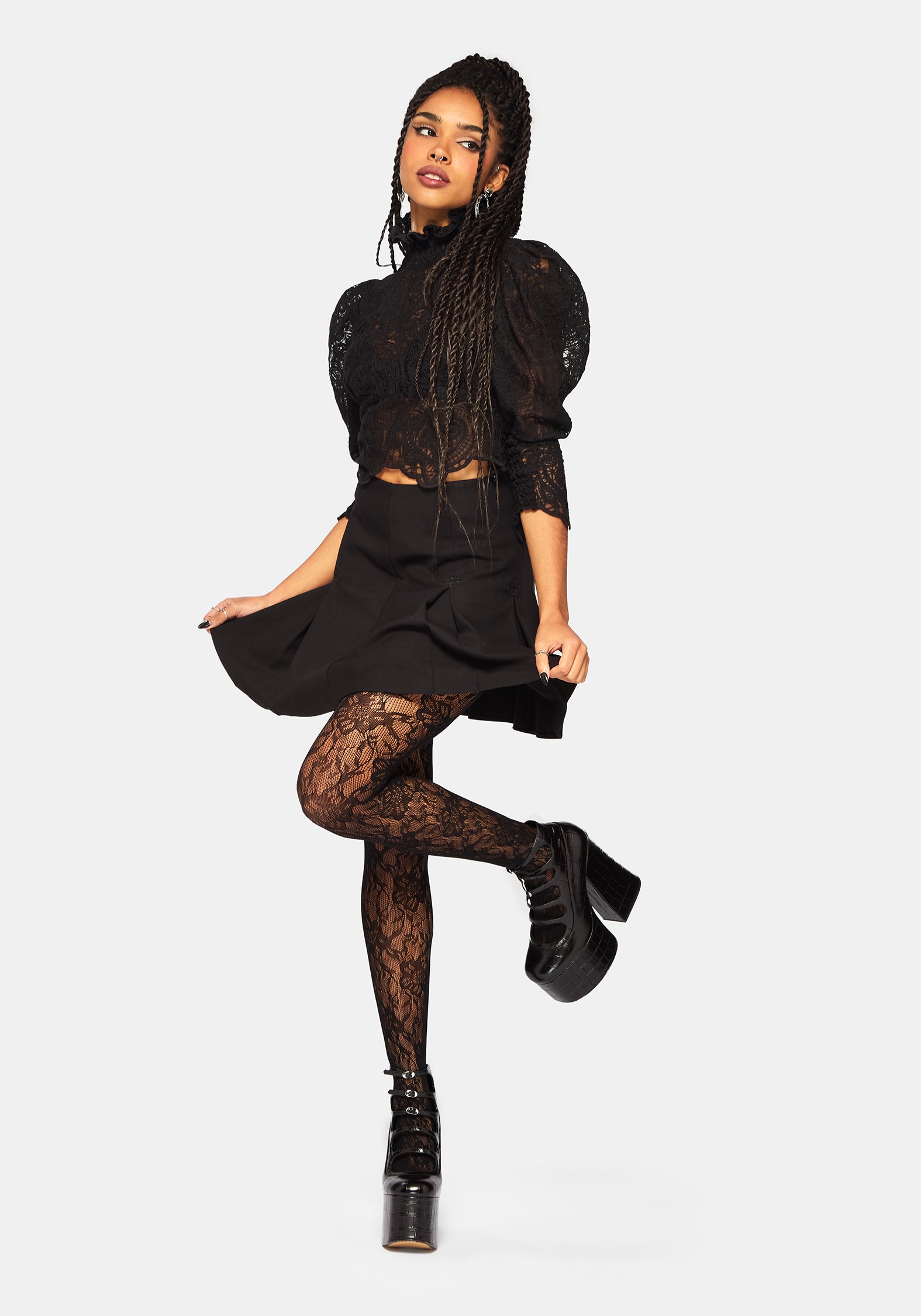 Phantasmic Transparent Spitze Strumpfhosen - Schwarz
