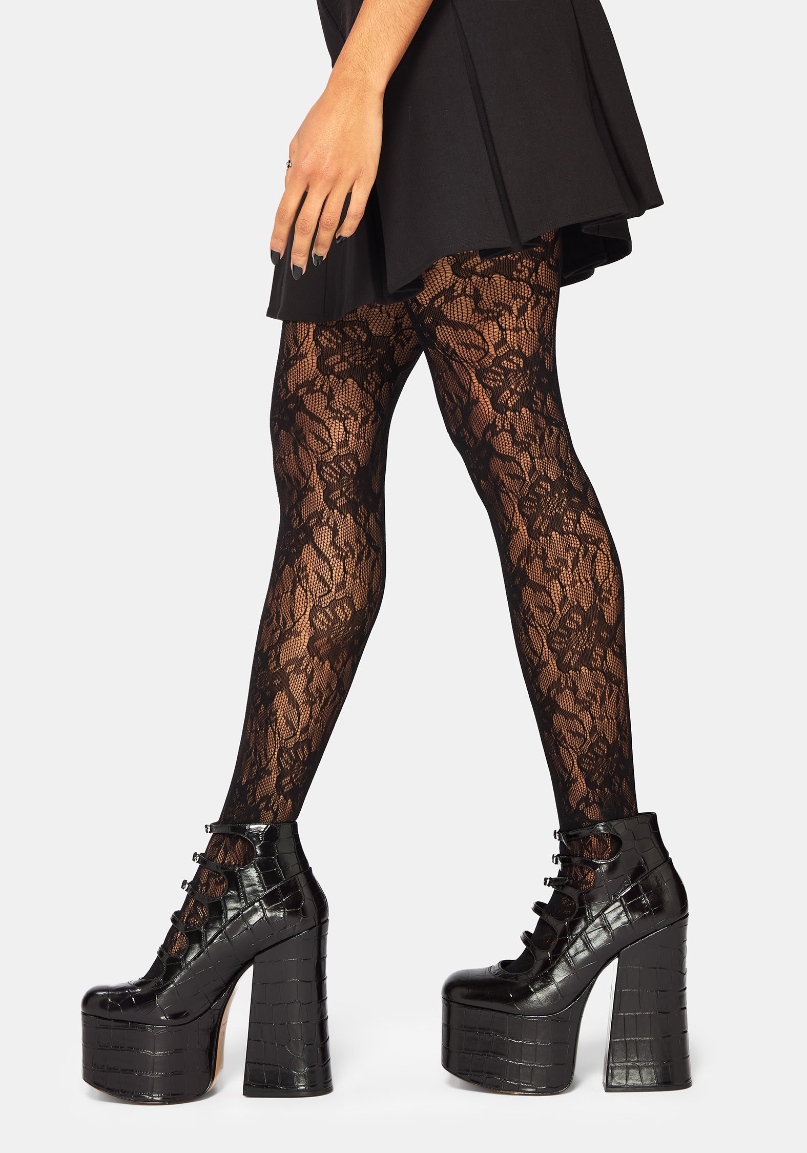Phantasmic Transparent Spitze Strumpfhosen - Schwarz