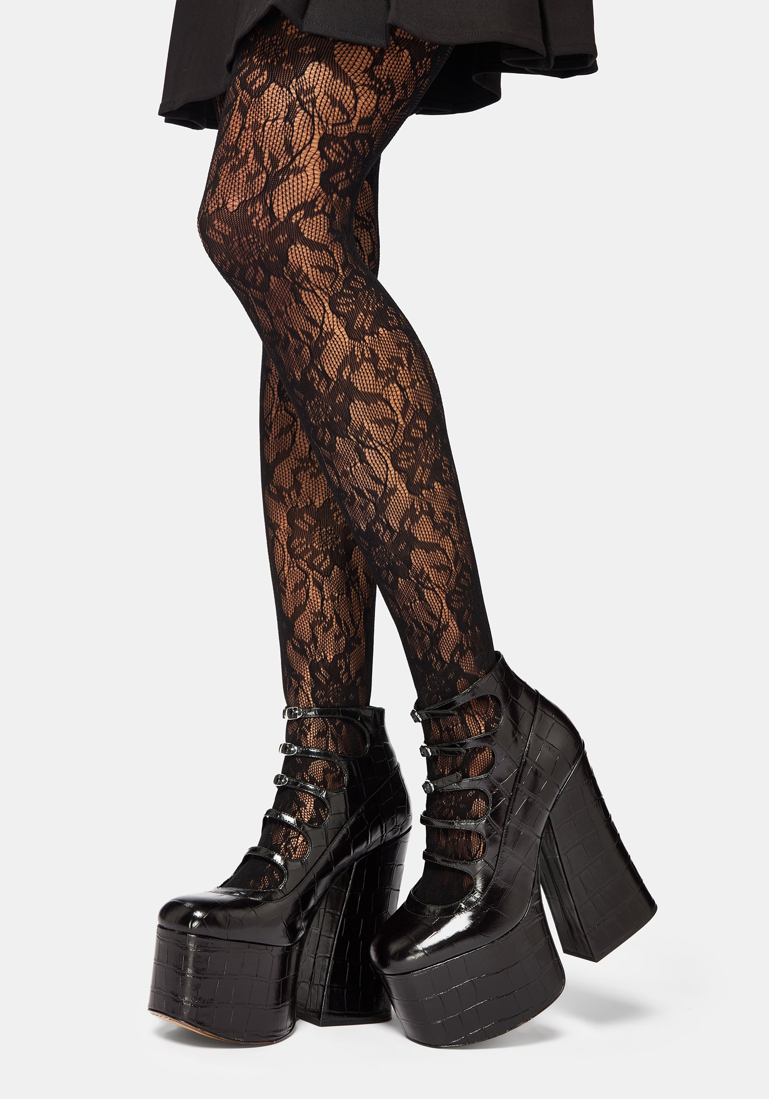 Phantasmic Transparent Spitze Strumpfhosen - Schwarz