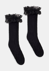 Wispin Spitze Rüsche Socken - Schwarz