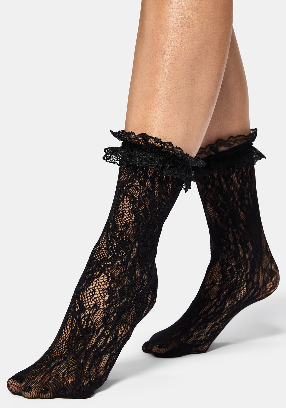 Wispin Spitze Rüsche Socken - Schwarz