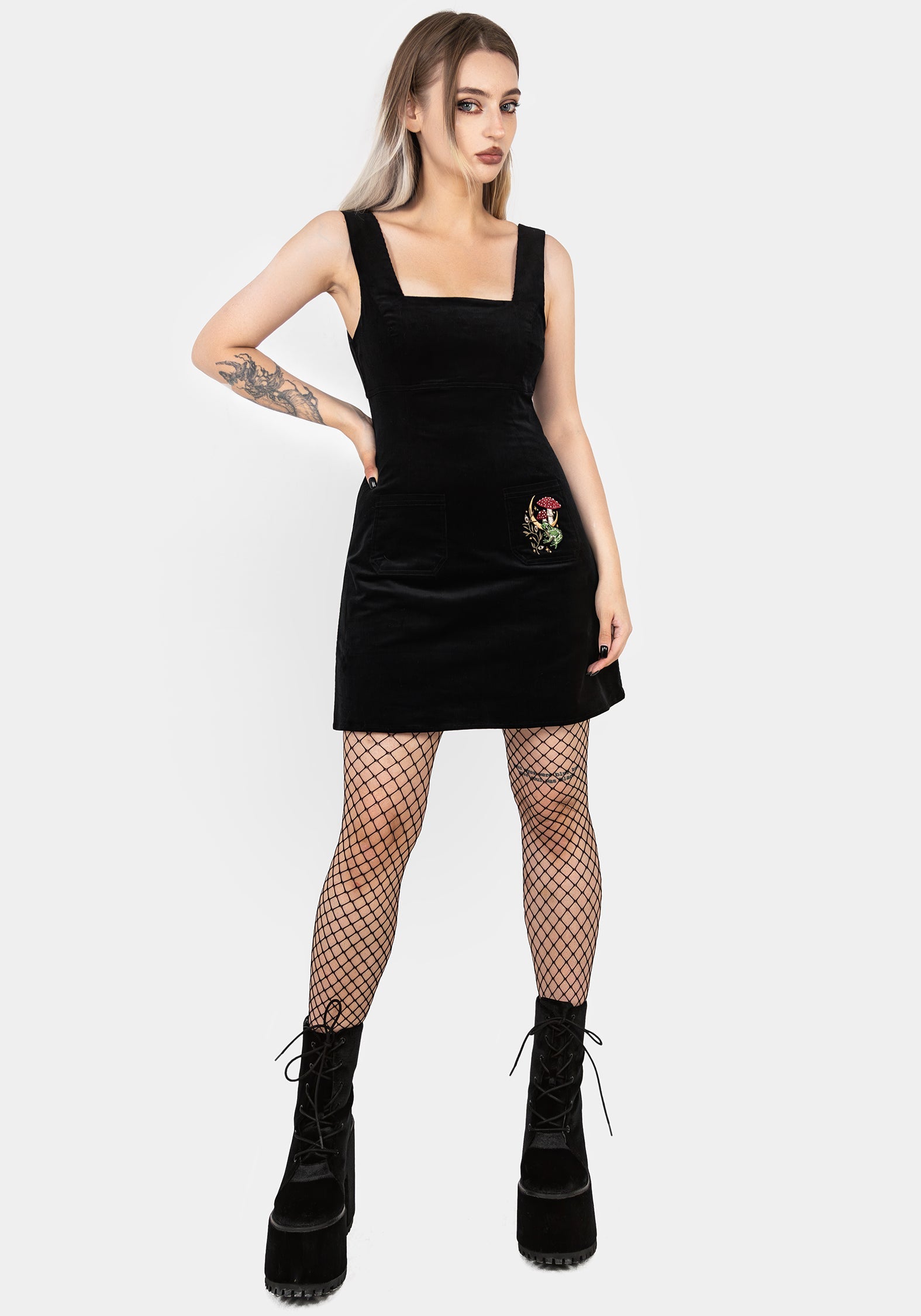 Disturbia | Swamplife Embroidered Cord Mini Pinafore Dress | Dresses
