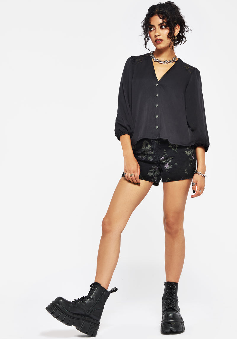 Isidora Bestickt Knopf Hoch Bluse