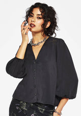 Isidora Bestickt Knopf Hoch Bluse