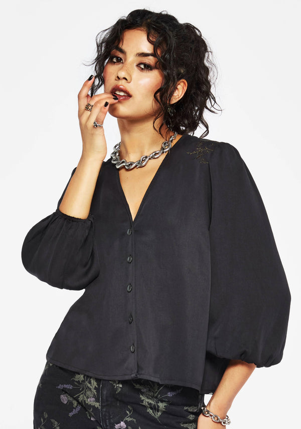 Isidora Bestickt Knopf Hoch Bluse