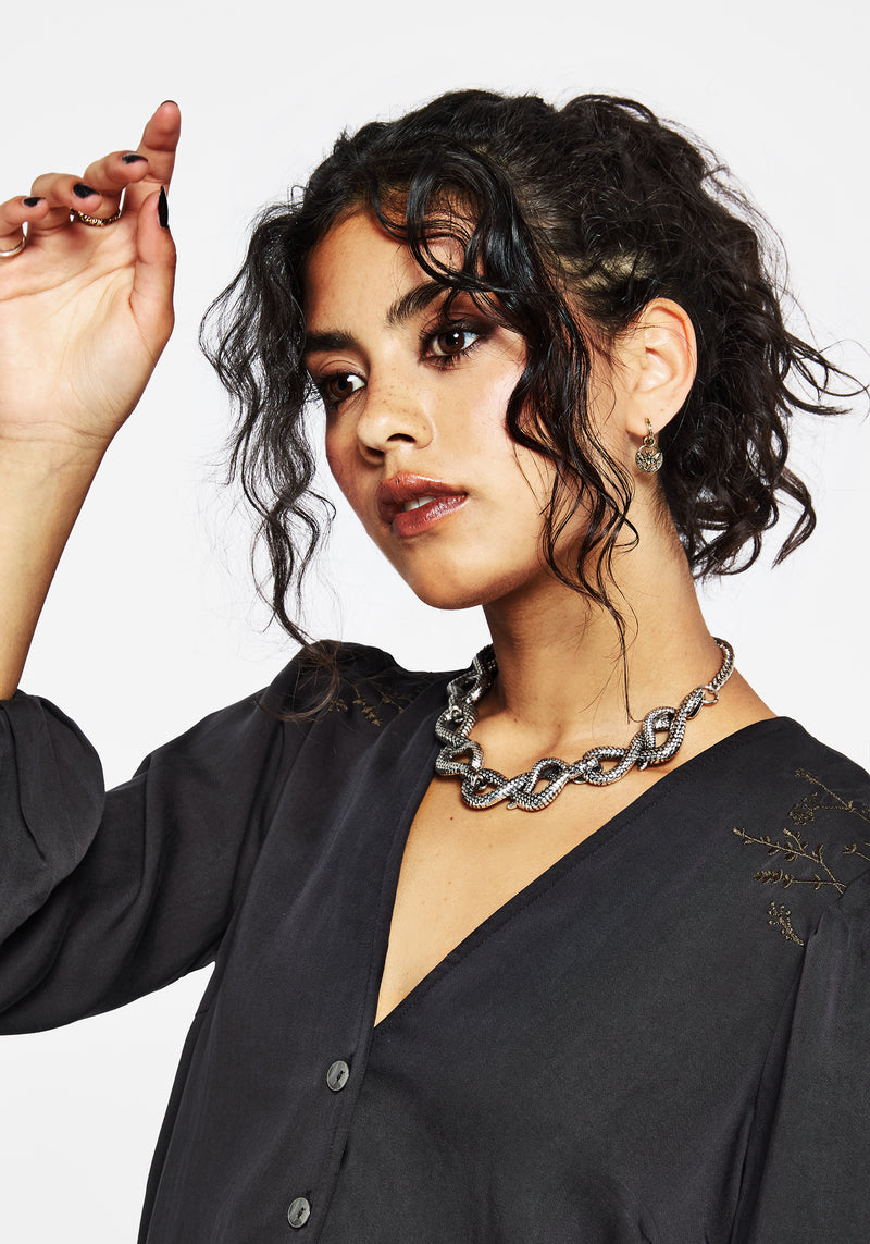 Isidora Bestickt Knopf Hoch Bluse