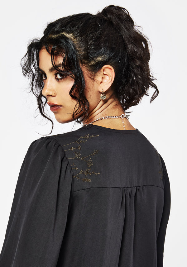 Isidora Bestickt Knopf Hoch Bluse