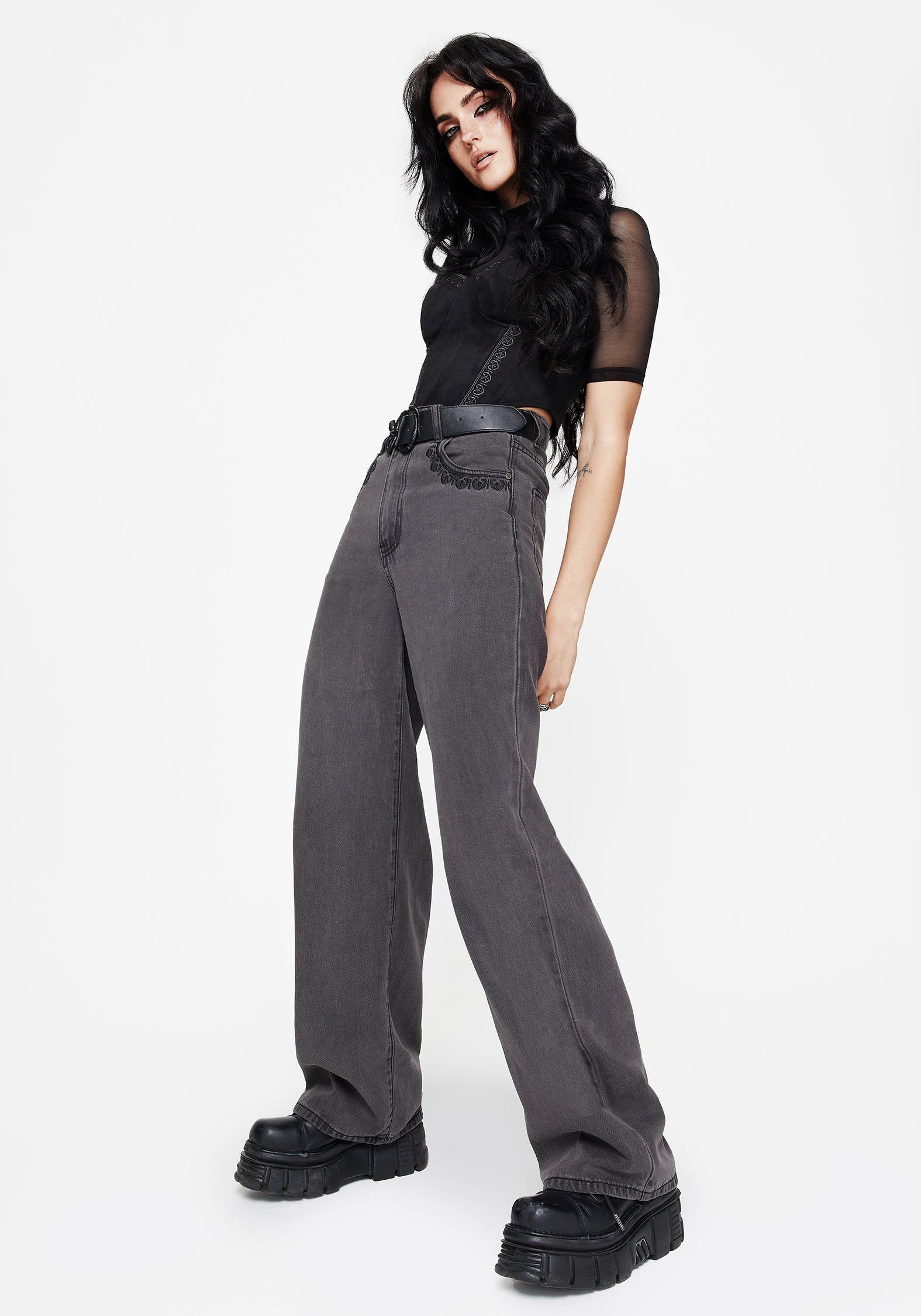 Nara Weit Bein Abgenutzt Gothic Embroidery Jeans