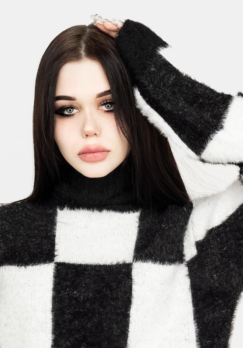 Two-Tone Checkerboard Pullover