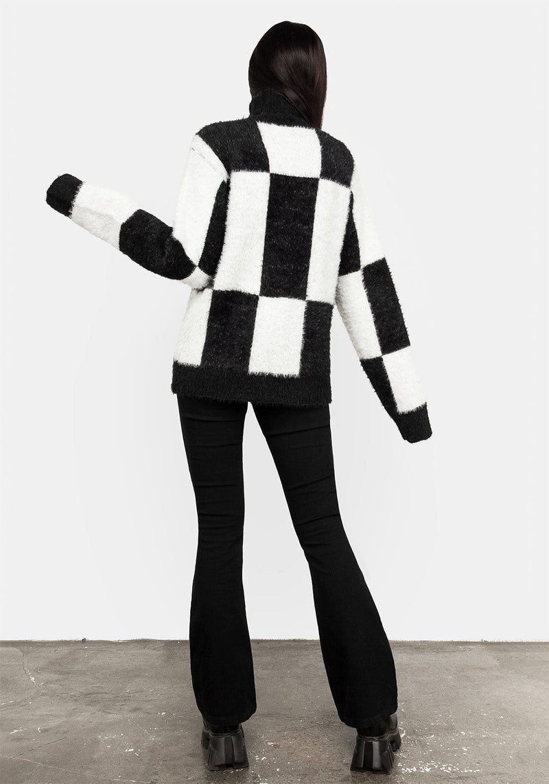 Two-Tone Checkerboard Pullover
