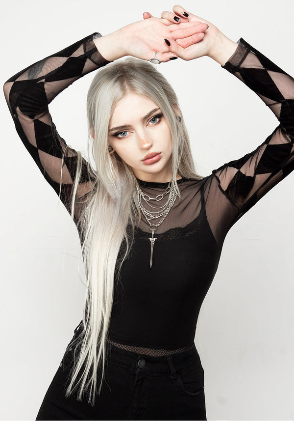 Harleen Checkerboard Mesh Bodysuit