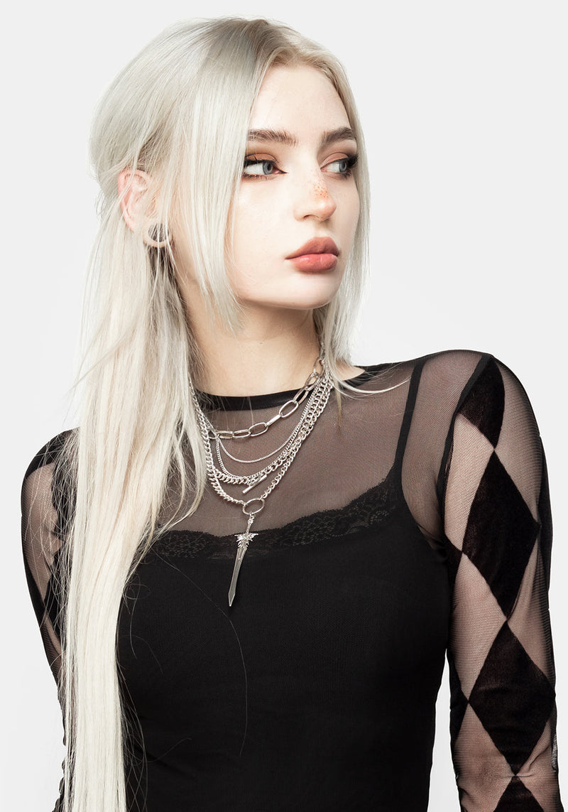 Harleen Checkerboard Mesh Bodysuit