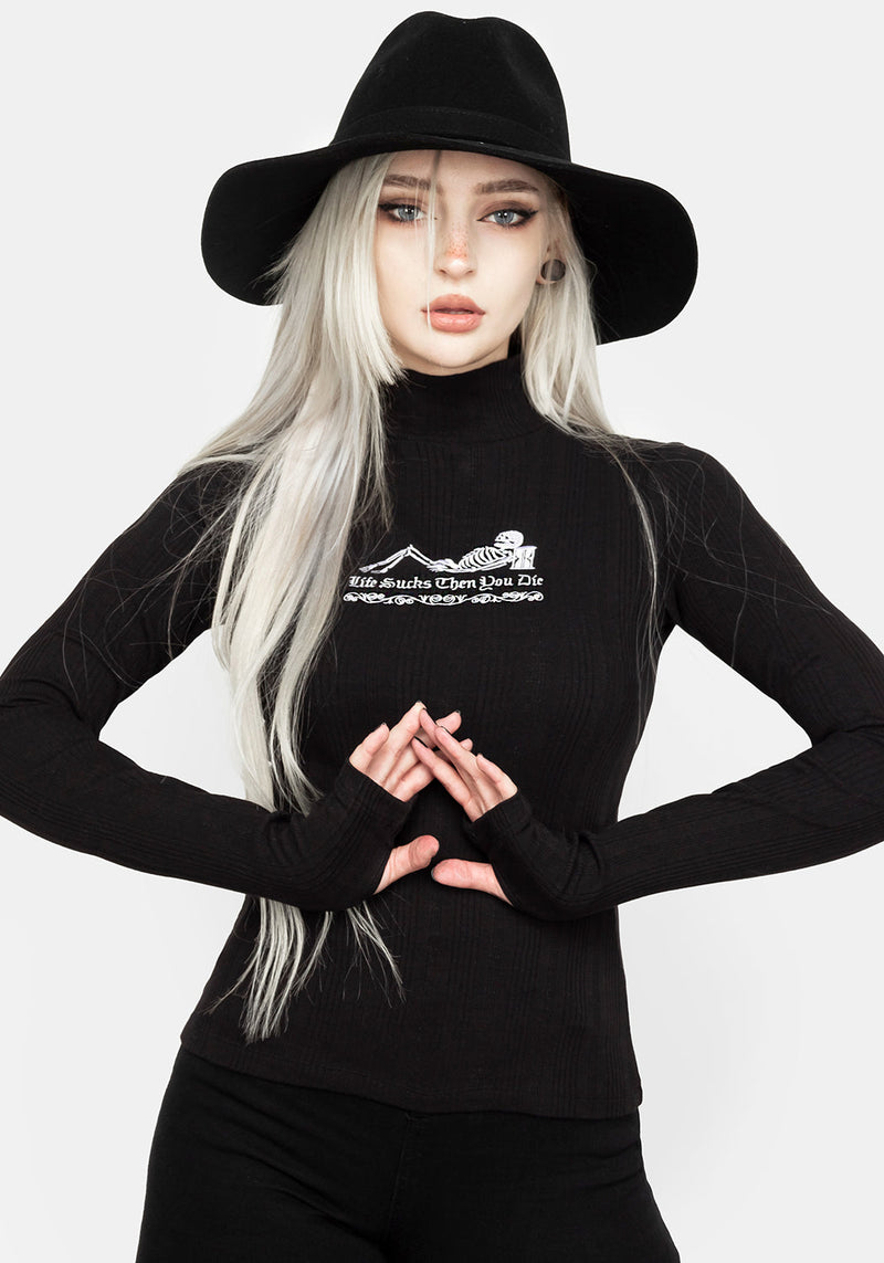 Life Sucks Hoch Hals Top