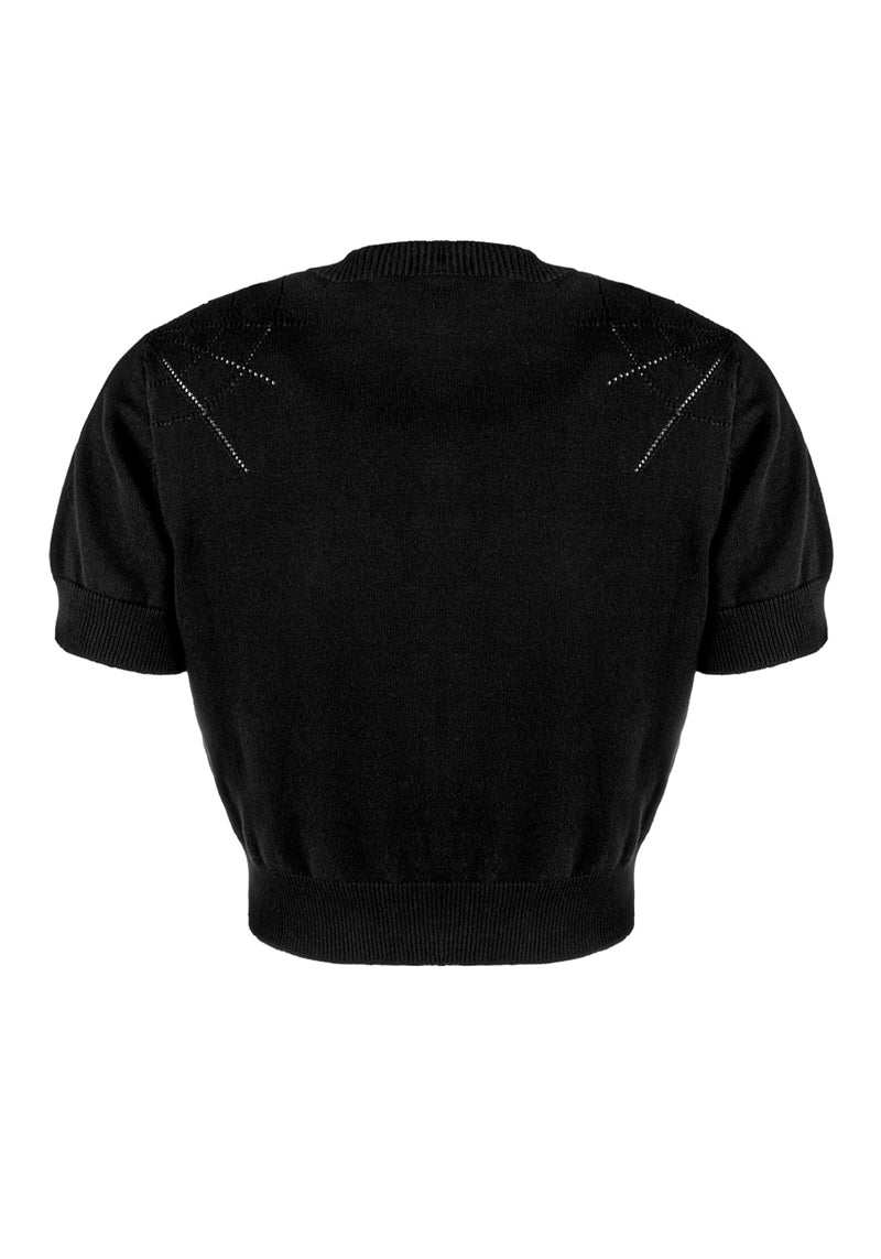 Lolth Kurz Ärmel Kurz Pointelle Cardigan