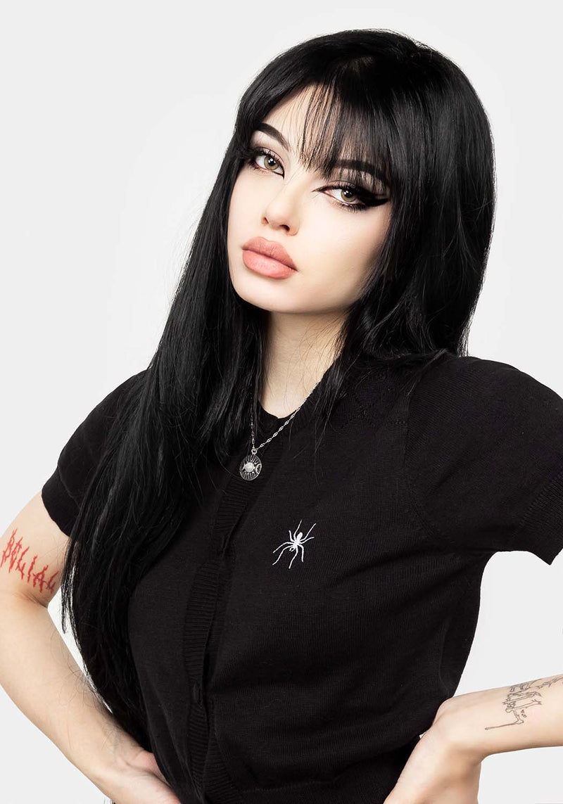 Lolth Kurz Ärmel Kurz Pointelle Cardigan