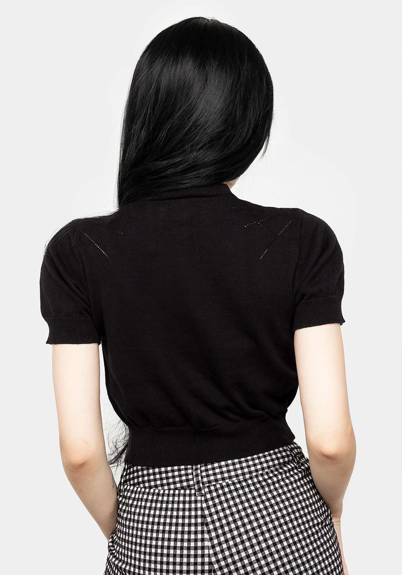 Lolth Kurz Ärmel Kurz Pointelle Cardigan