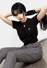 Lolth Kurz Ärmel Kurz Pointelle Cardigan