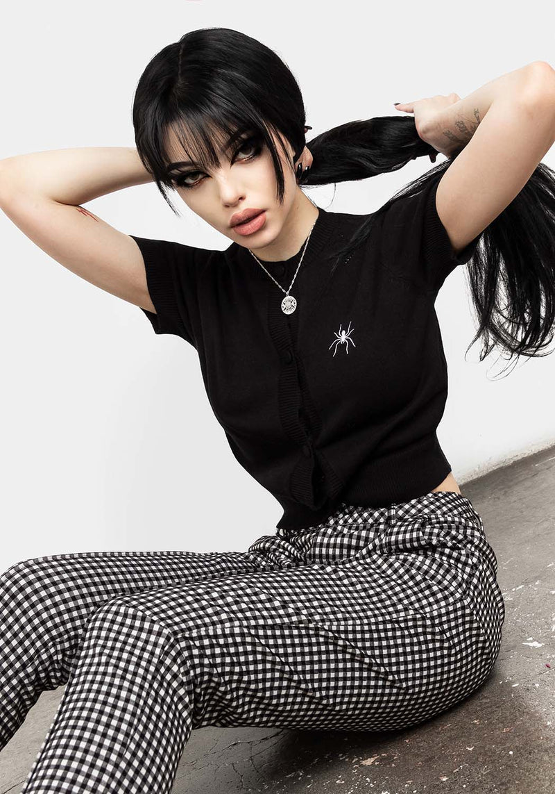 Lolth Kurz Ärmel Kurz Pointelle Cardigan