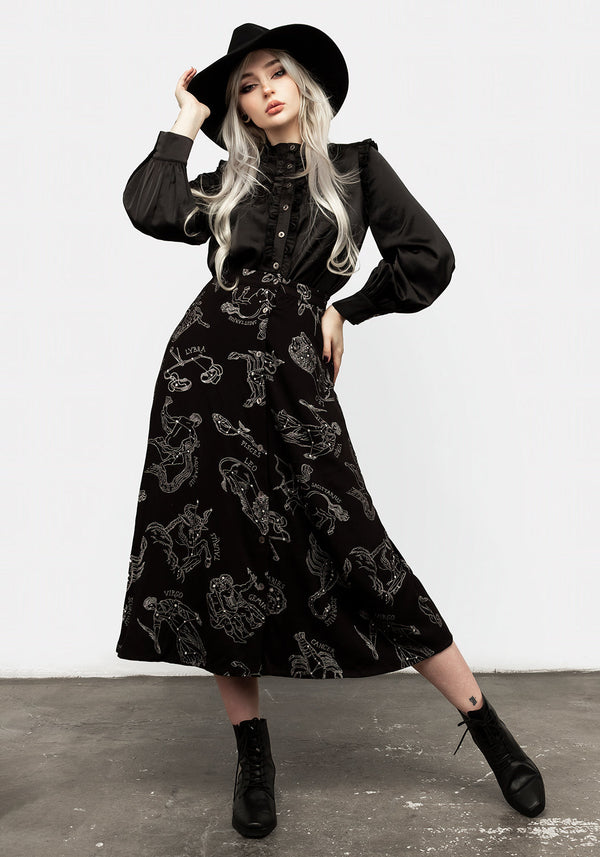Zodiac Button Midi Skirt