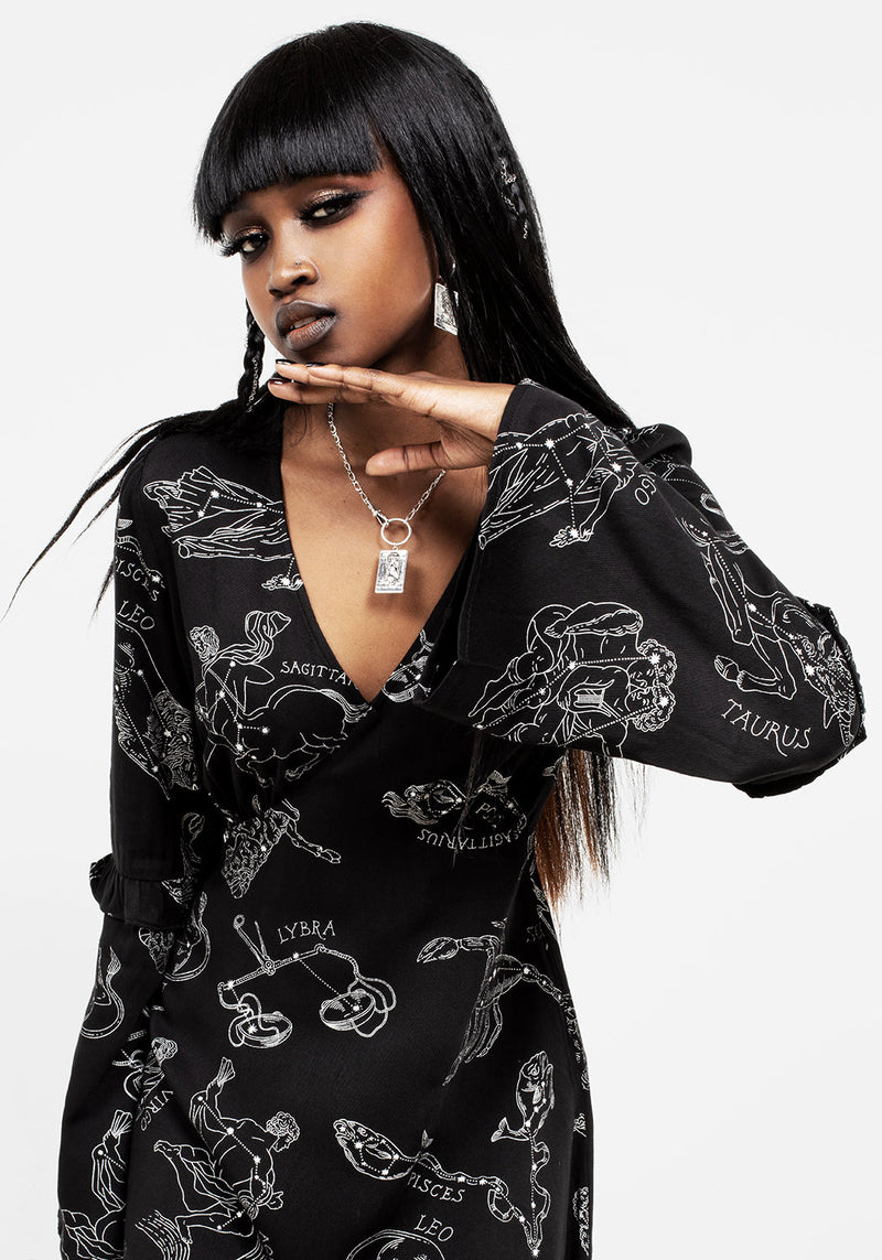 Zodiac Ausgestellt Ärmel Mini Kleid
