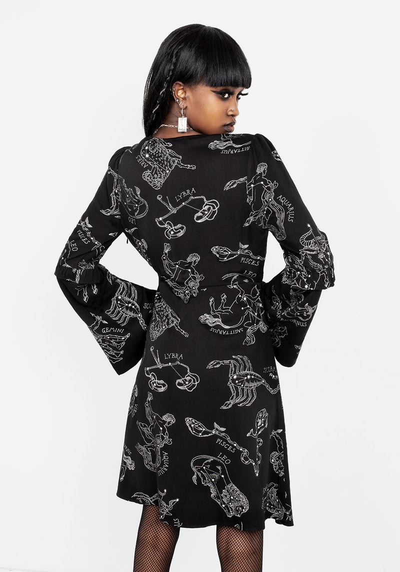 Zodiac Ausgestellt Ärmel Mini Kleid