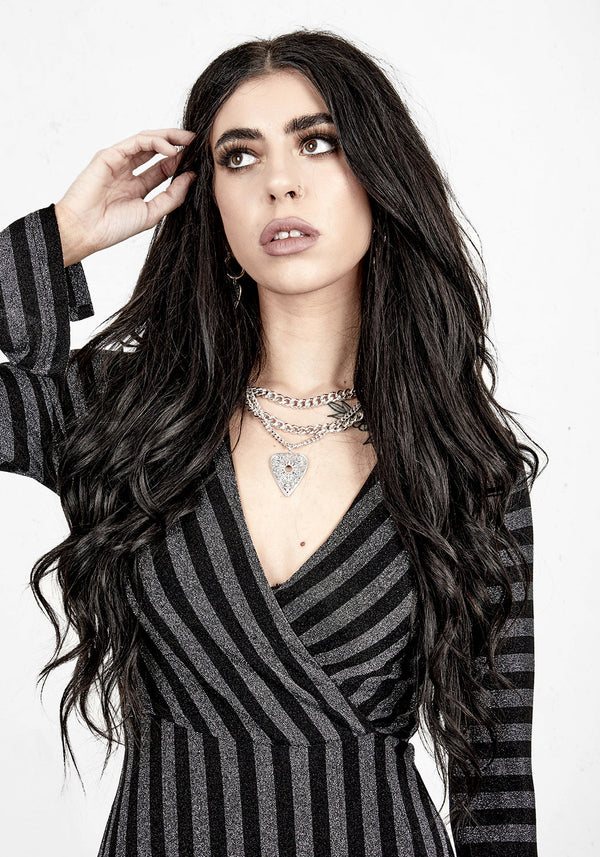 Roxy Glitzer Stehkragen Wickel Kleid