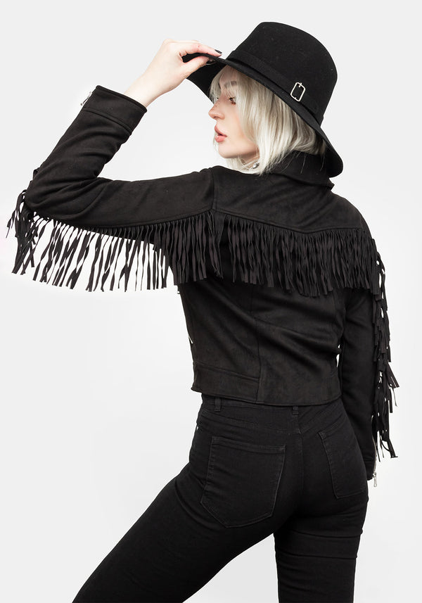 Cherilyn Kunst- Leder Fringed Jacke