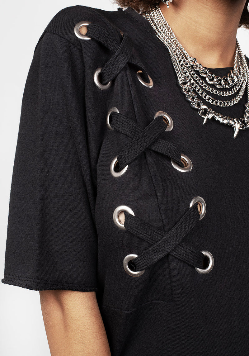 Mishap Lace up Jersey T-Shirt Dress