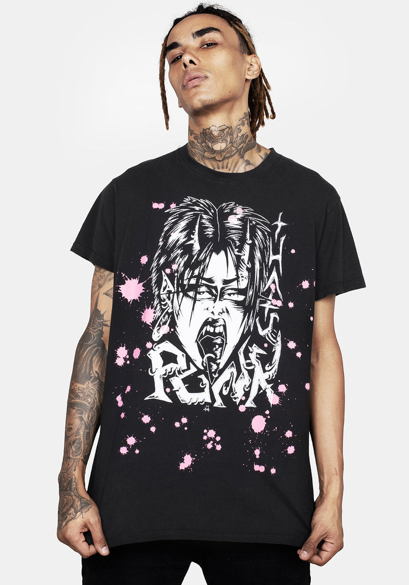 Punk Vintage Schwarz Washed T-Shirt