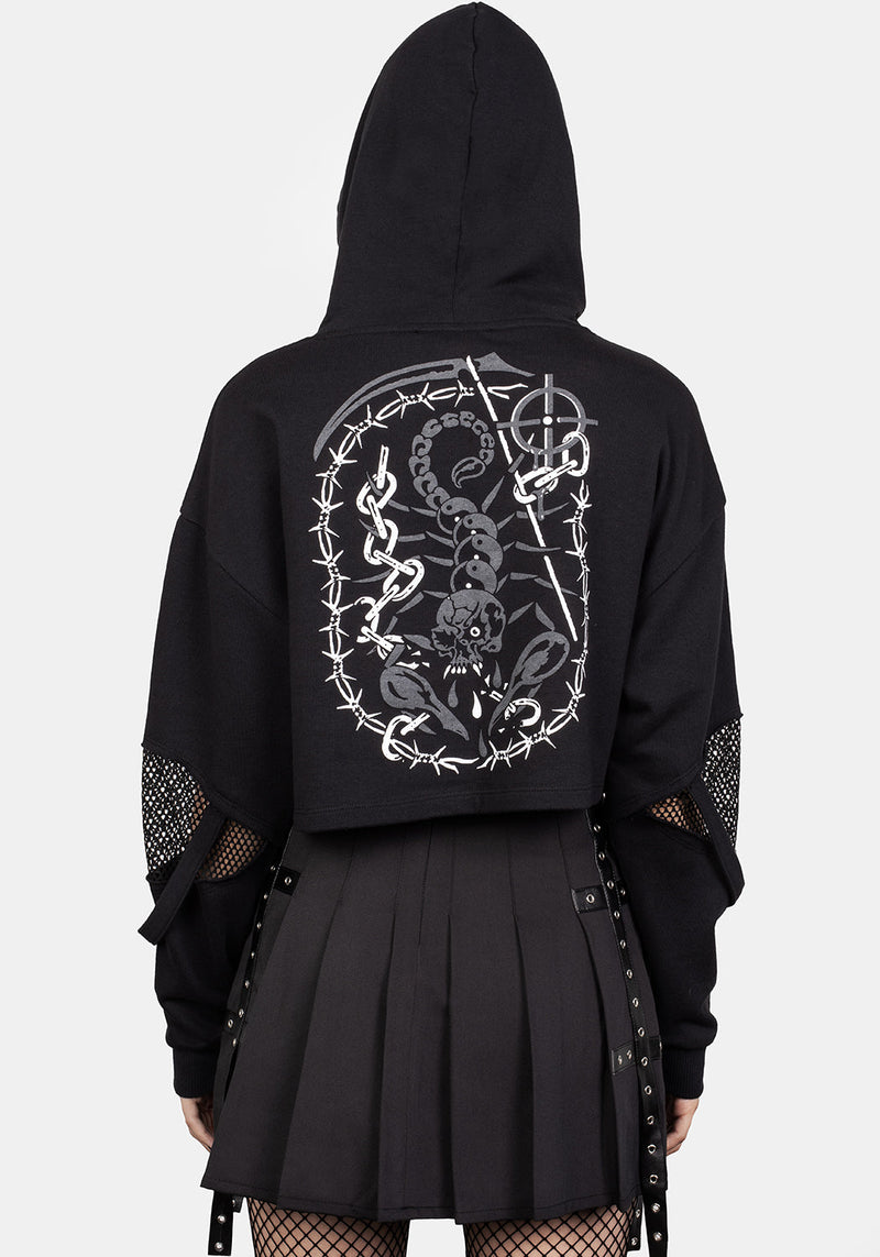 Brutal Mesh Schnitt Raus Kurz Kapuzensweatshirt